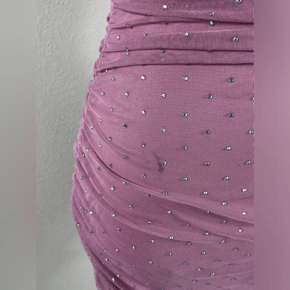 Pink Rhinestone Ruched Mini Dress - Picture 4 of 5